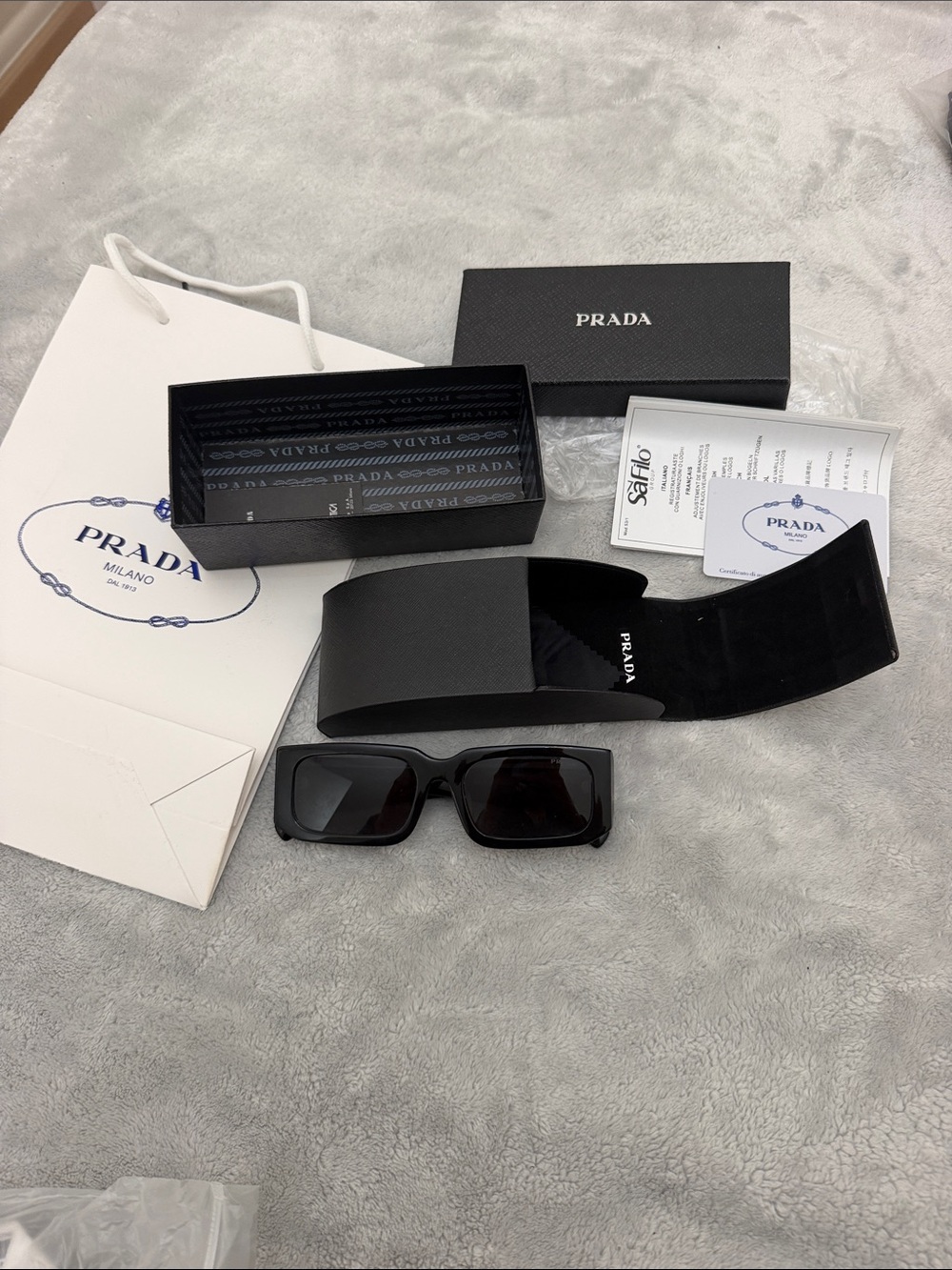 Prada Black Rectangular Sunglasses with Branded Case